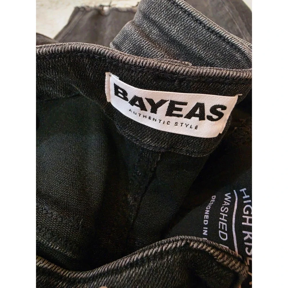 Bayeas High Rise Ankle Wide Leg Jeans Washed Black 22W Plus Size BYW8125-P NEW